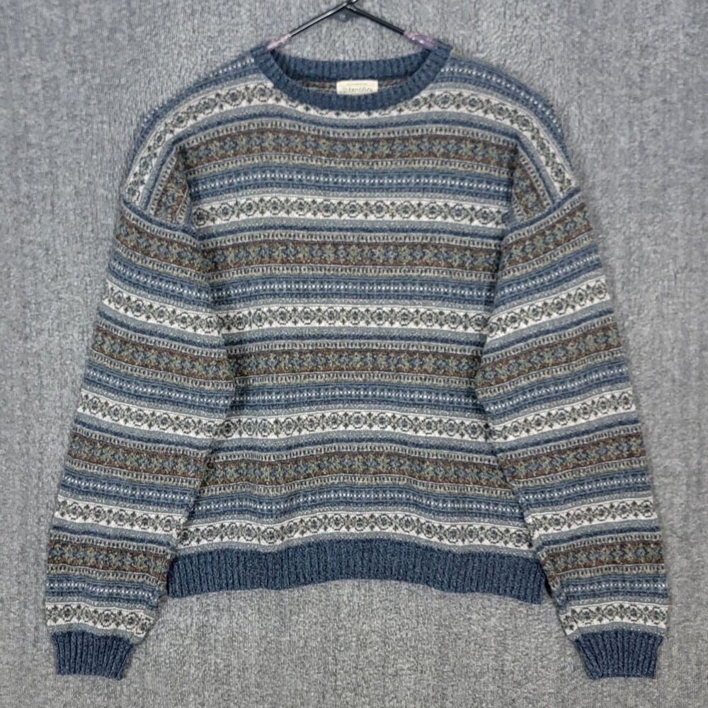 Vintage St Johns Bay Knit Sweater Mens XLT Blue Fair Isle Crewneck USA Made
